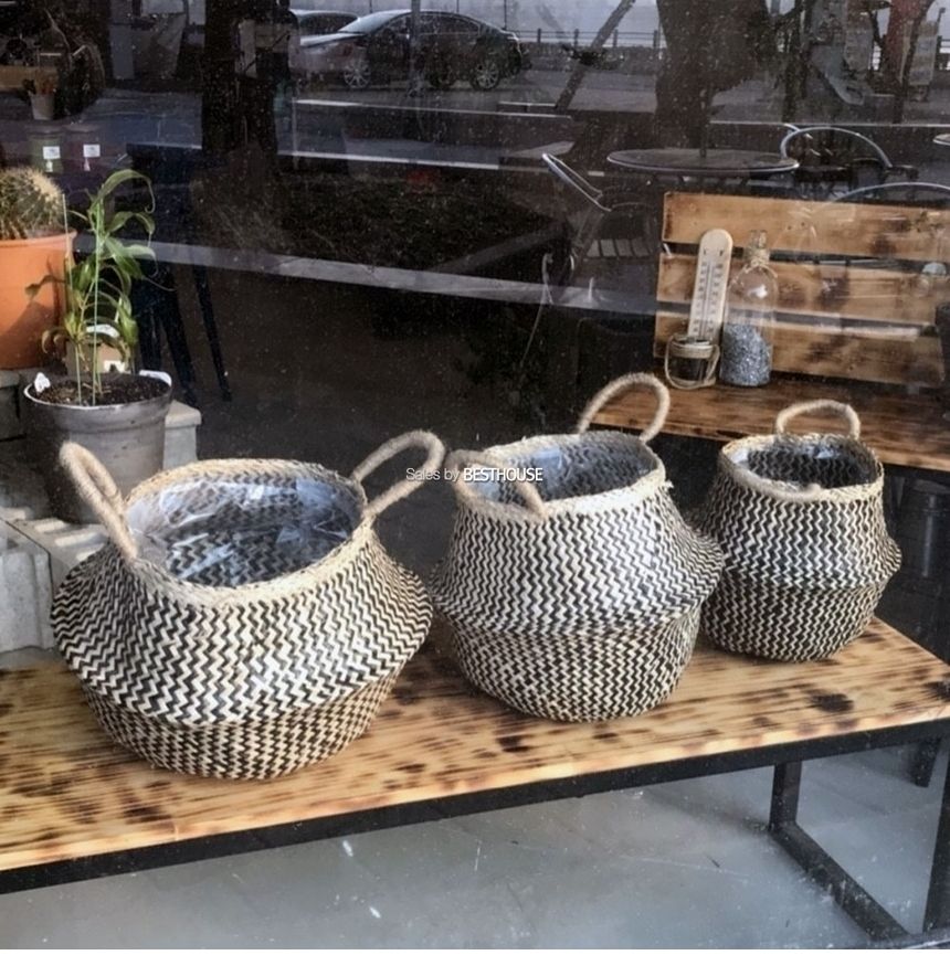 컬러 해초바구니-2중비닐 왕골 화분커버(대형) 27x29cm/화분선물/화초화분/꽃화분/심플한화분/모던한화분/