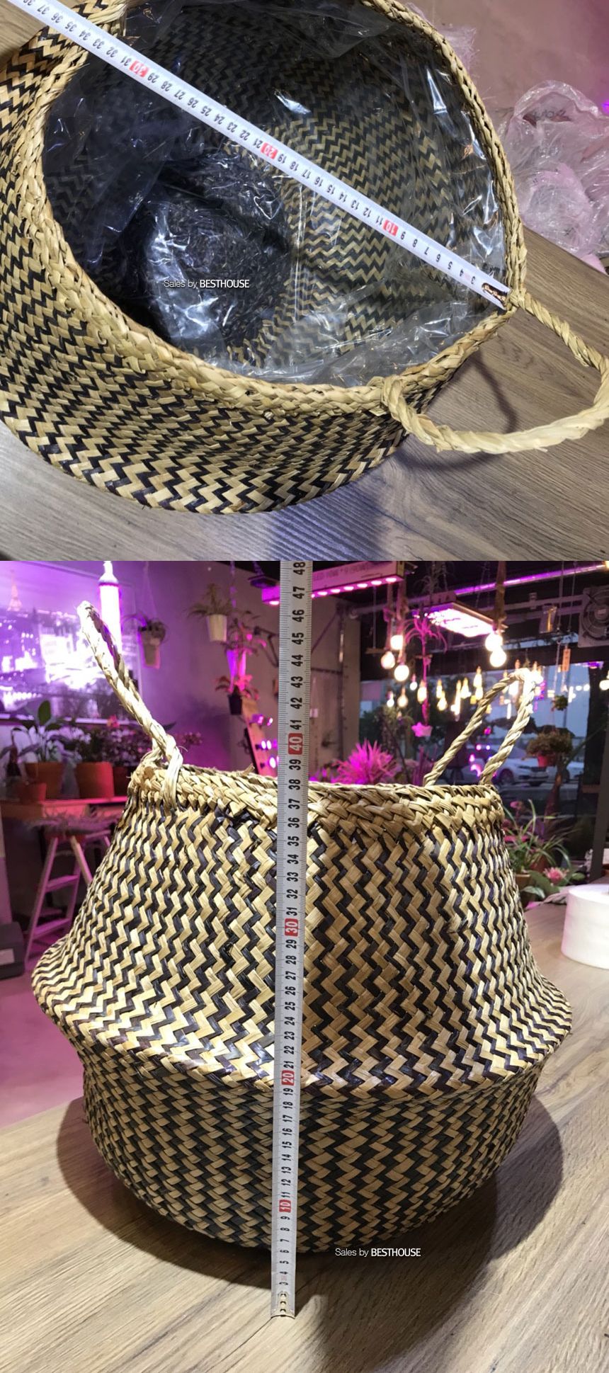 컬러 해초바구니-2중비닐 왕골 화분커버(중형) 22x27cm/화분선물/화초화분/꽃화분/심플한화분/모던한화분/
