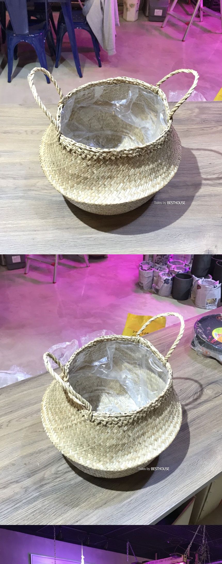 화분바구니-2중 비닐 왕골 화분 커버 (소형) 25x26cm/화분/정원용품/홈가드닝용품/가드닝용품/가정용화분/
