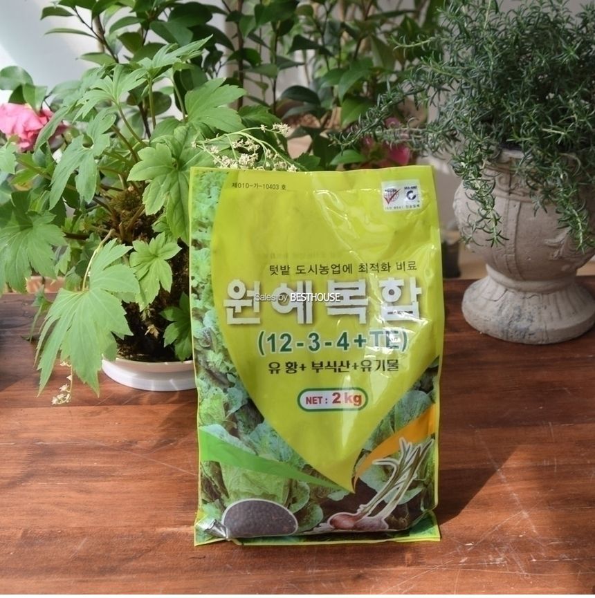 원예 복합 2Kg (12-3-4 TE) 유황 부식산 유기물 비료/비료/원예비료/식물비료/식물영양제/화분비료/화분영