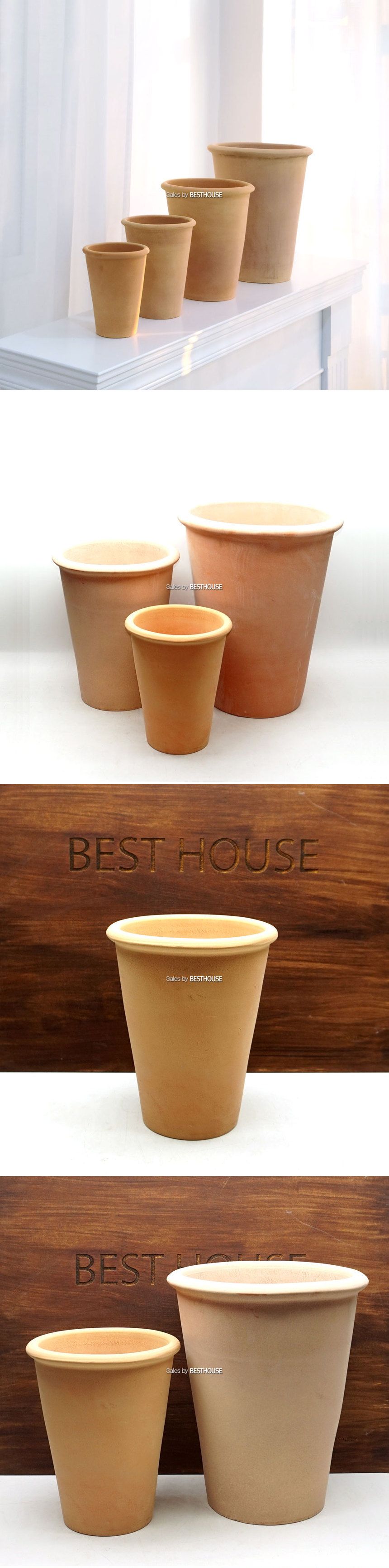 (D16+이태리R13받침 추가) 베트남 토분 테라원 꼬깔 살구색 D16 16x20cm/화분/흙화분/토분/예쁜화분/디자인