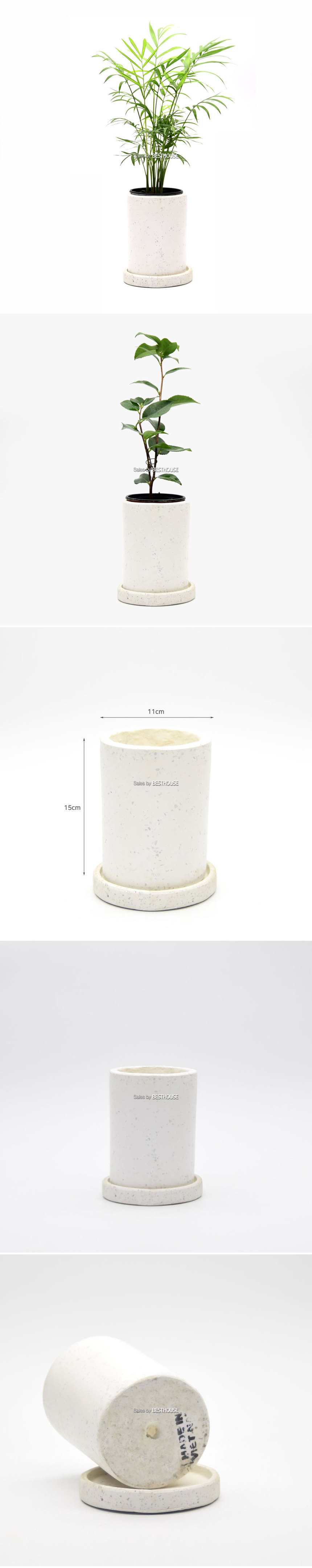 (화이트) 베하몰 시멘트 테라조 화분 대리석무늬 원형 11x15cm/테라조화분/대리석무늬화분/장식화분/디자인