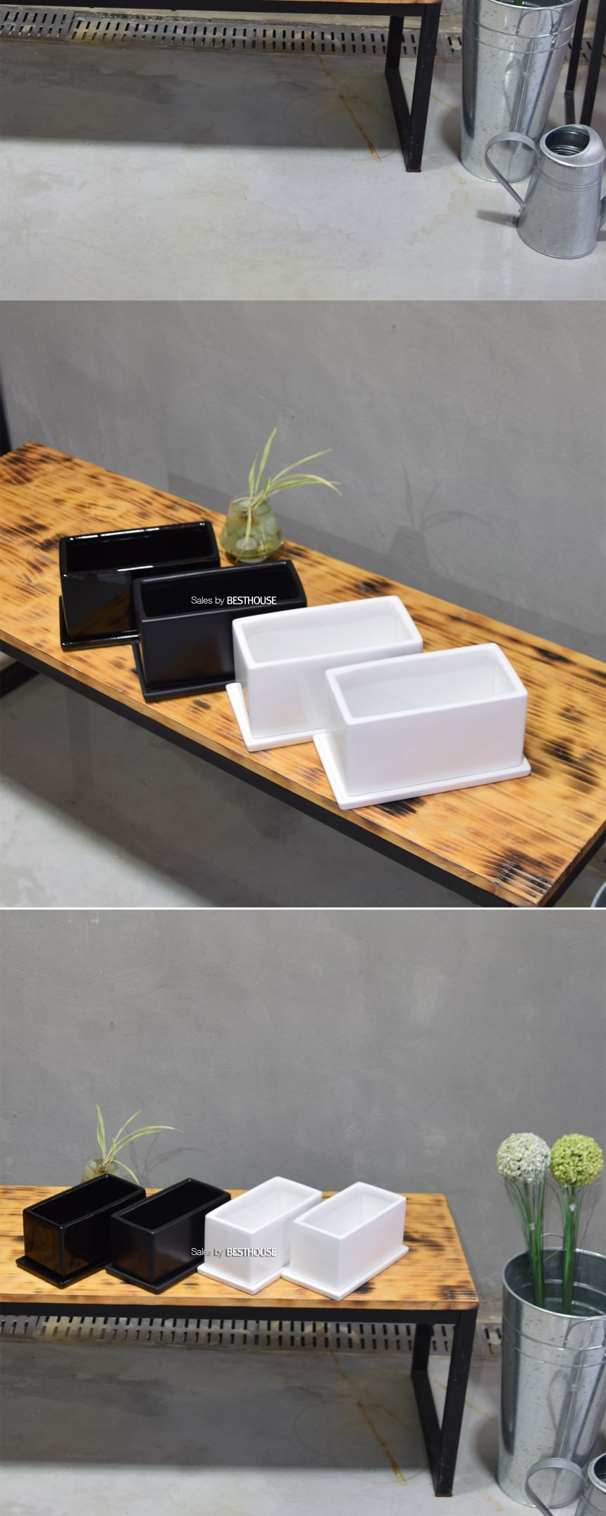 (화이트 유광) 모던 유광 도기 화분 옆이 넓은 직사각 20x10x10cm/유광도기화분/도기화분/장식화분/디자인