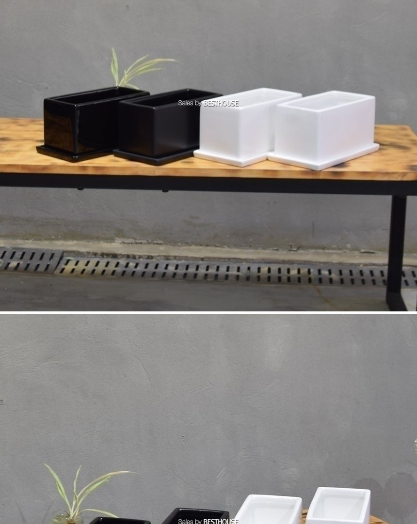 (화이트 유광) 모던 유광 도기 화분 옆이 넓은 직사각 20x10x10cm/유광도기화분/도기화분/장식화분/디자인