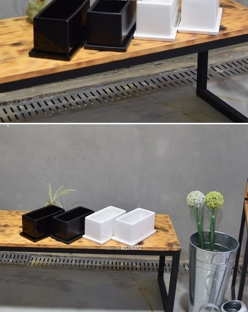 (화이트 유광) 모던 유광 도기 화분 옆이 넓은 직사각 20x10x10cm/유광도기화분/도기화분/장식화분/디자인