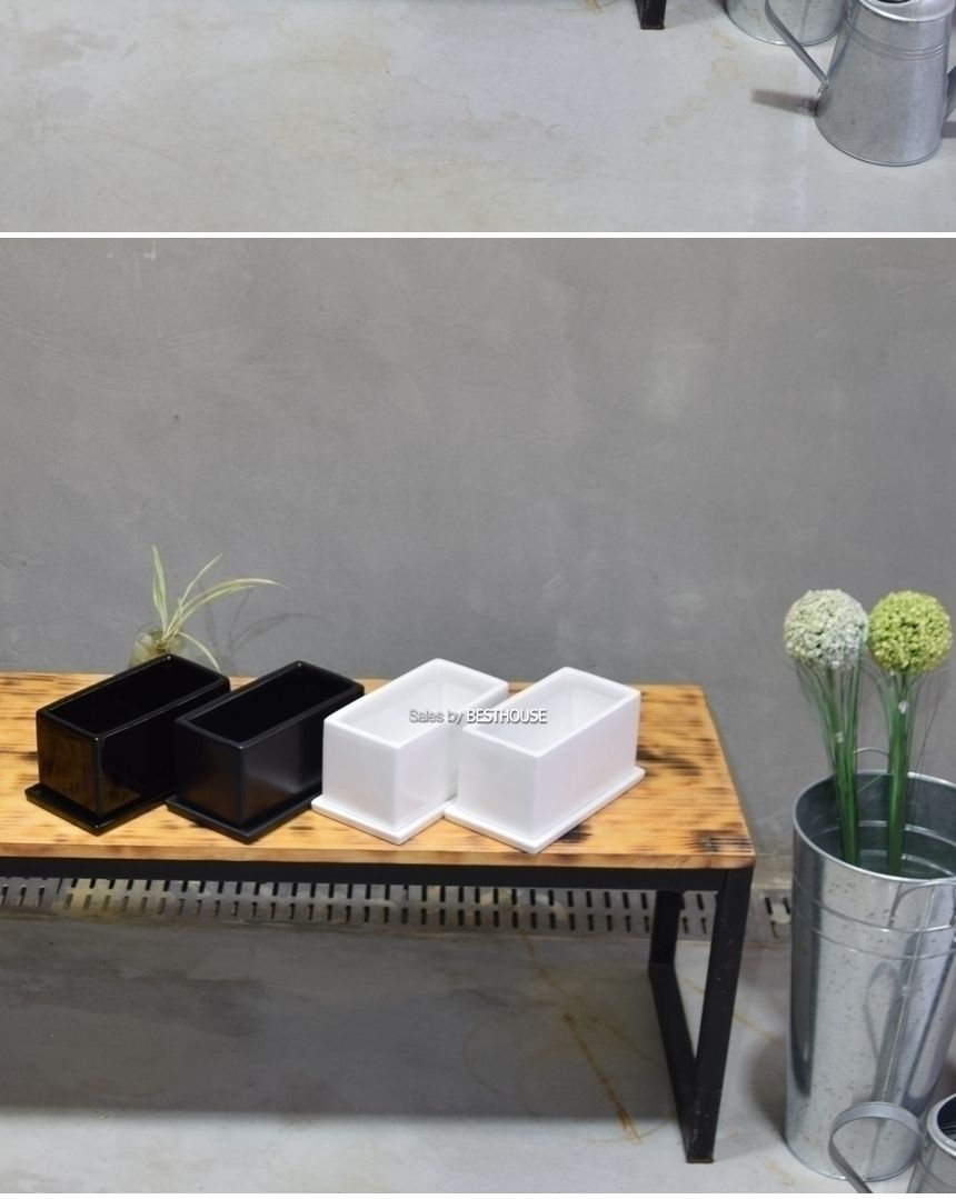 (화이트 유광) 모던 유광 도기 화분 옆이 넓은 직사각 20x10x10cm/유광도기화분/도기화분/장식화분/디자인
