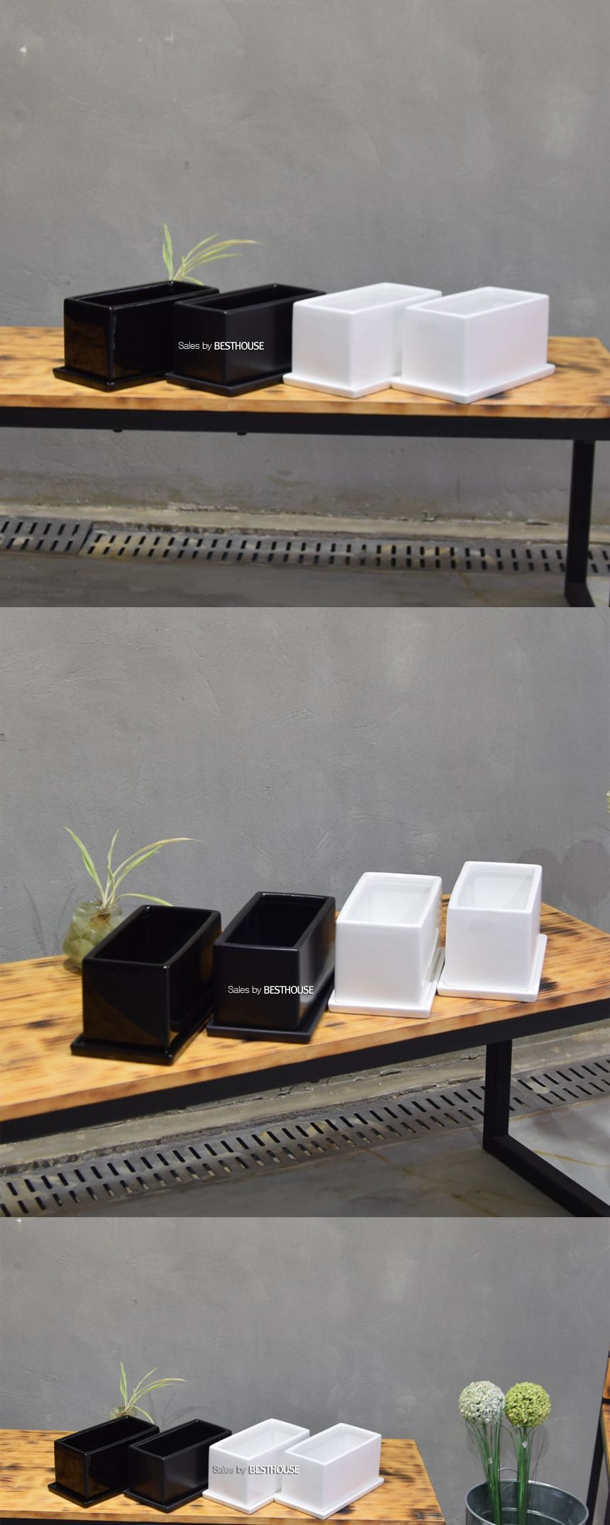 (블랙 무광) 모던 무광 도기 화분 옆이 넓은 직사각 20x10x10cm/도기화분/무광도기화분/장식화분/디자인화