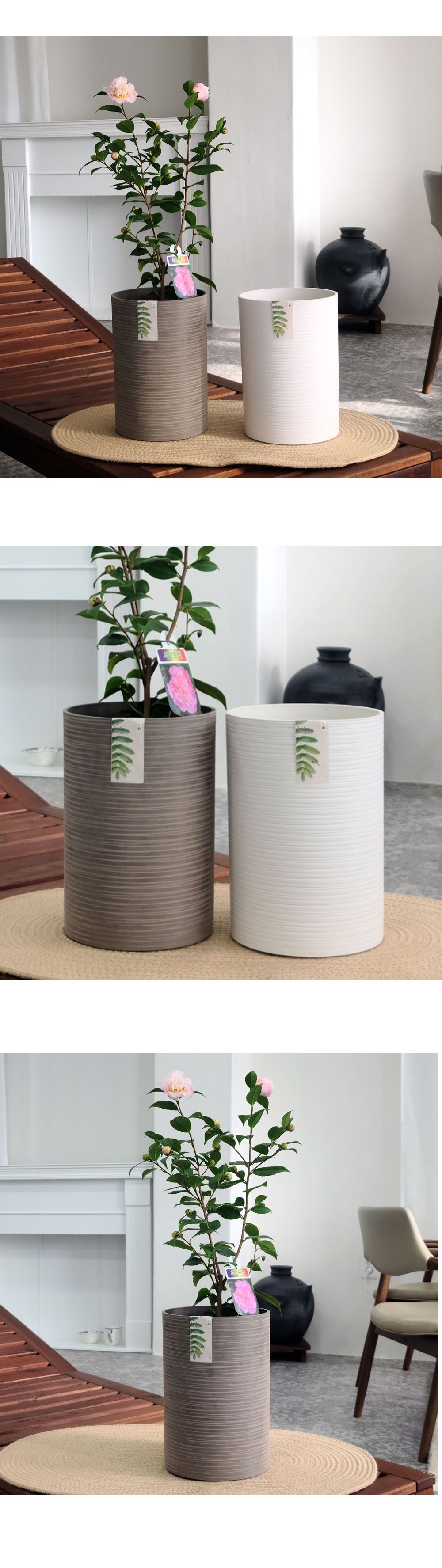 (브라운(그레이)) 우레탄 플라스틱 실린더팟 화분 20x28cm/플라스틱실린더팟/플라스틱화분/실린더팟/장식화