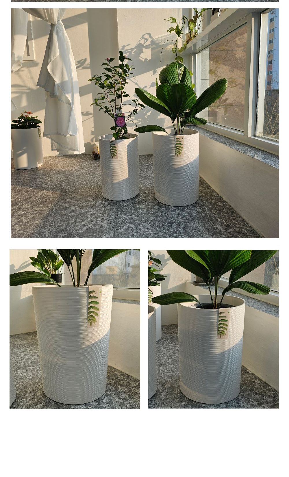 (화이트줄무늬(패턴)) 우레탄 플라스틱 실린더팟 화분 25x37 28x40 2개 셋트/플라스틱실린더팟/플라스틱화