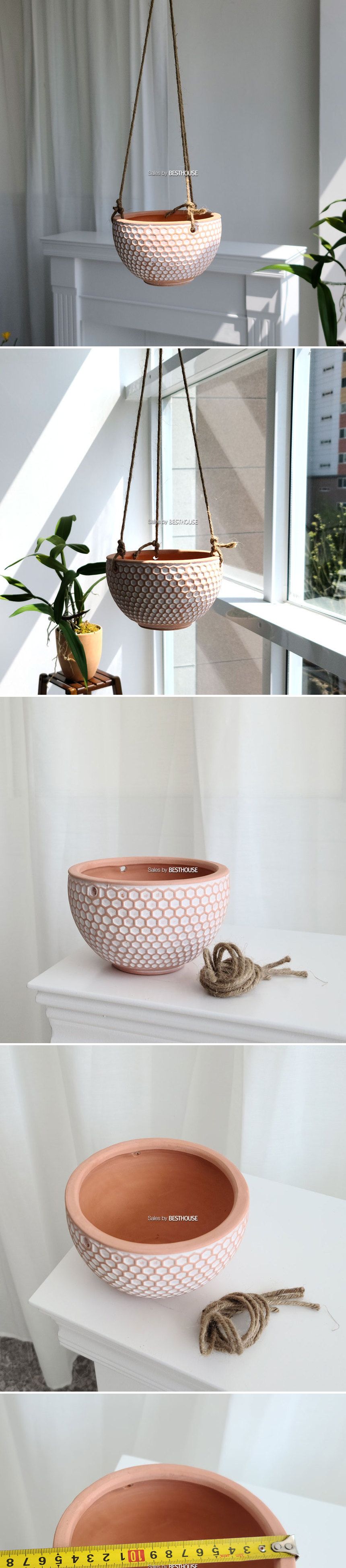 (물구멍 x) 빈티지 행잉 토분 15x10cm 허니콤/행잉화분/식물화분/꽃화분/나무화분/장식용화분/인테리어화분