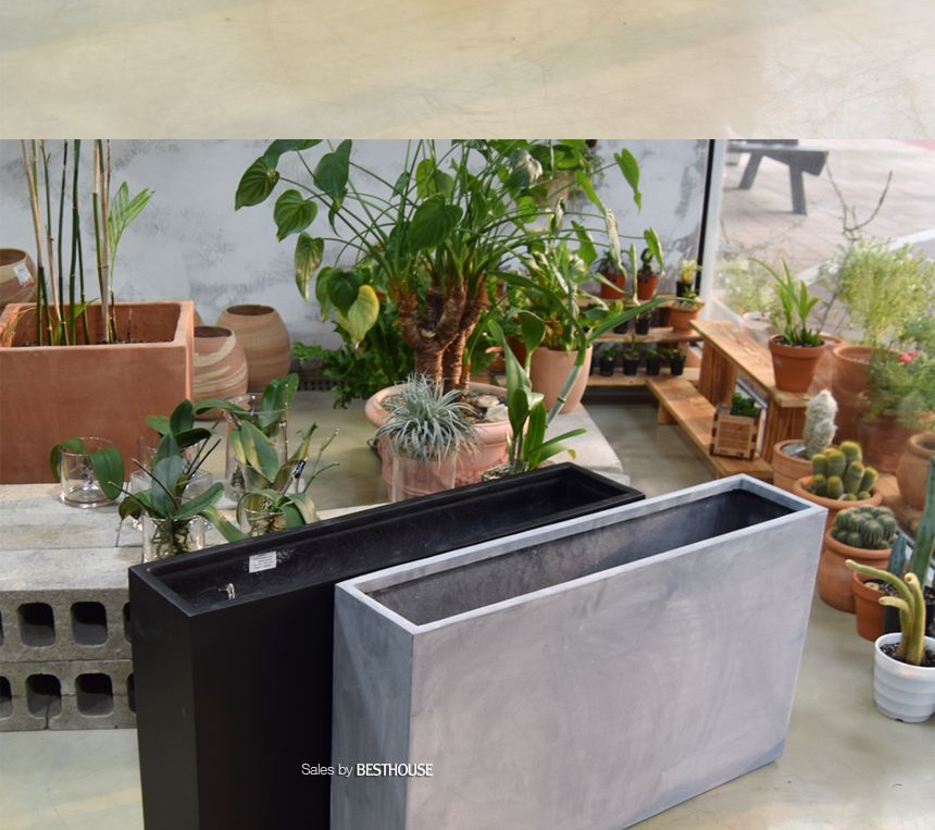 (무광 블랙 (물구멍타공)) 모던 FRP 초대형화분 옆이넓은 직사각 HP1036 107x30x62cm/화분/장식용화분/인테