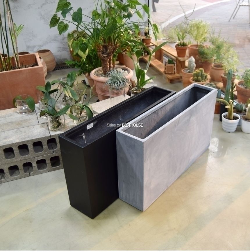 (무광 블랙 (물구멍타공)) 모던 FRP 초대형화분 옆이넓은 직사각 HP1036 107x30x62cm/화분/장식용화분/인테