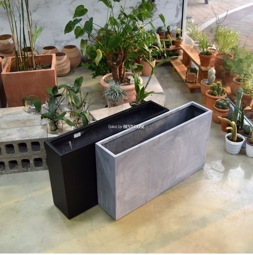 (무광 블랙 (물구멍타공)) 모던 FRP 초대형화분 옆이넓은 직사각 HP1036 107x30x62cm/화분/장식용화분/인테