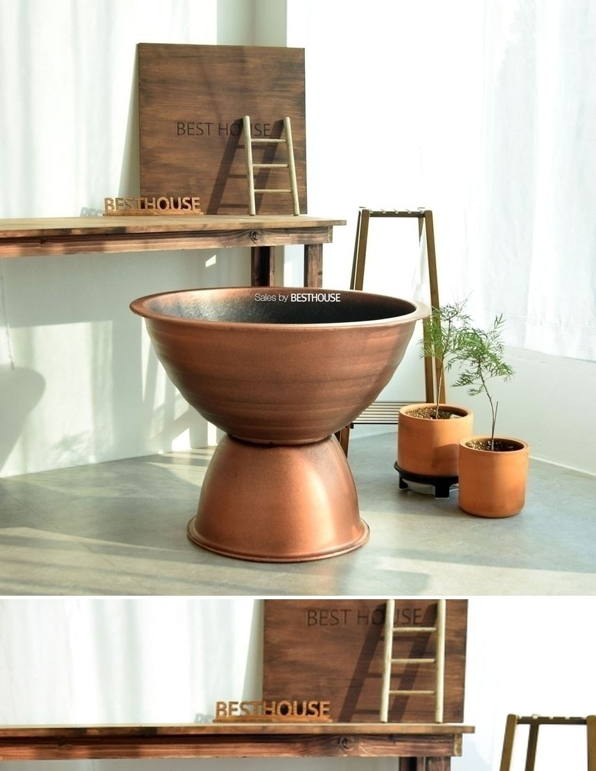 수지 원형 받침형 도로 화분 브론즈 700 set/수지원형화분/원형화분/받침형화분/장식화분/디자인화분/실내