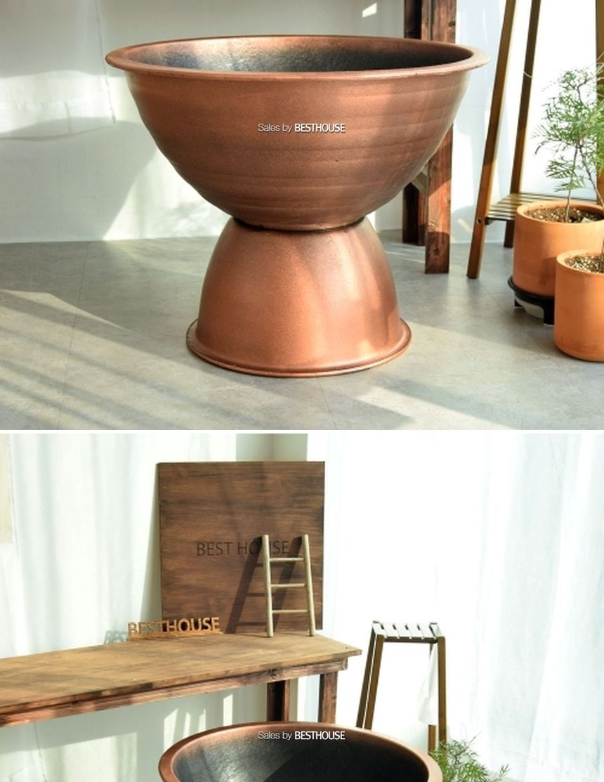 수지 원형 받침형 도로 화분 브론즈 700 set/수지원형화분/원형화분/받침형화분/장식화분/디자인화분/실내