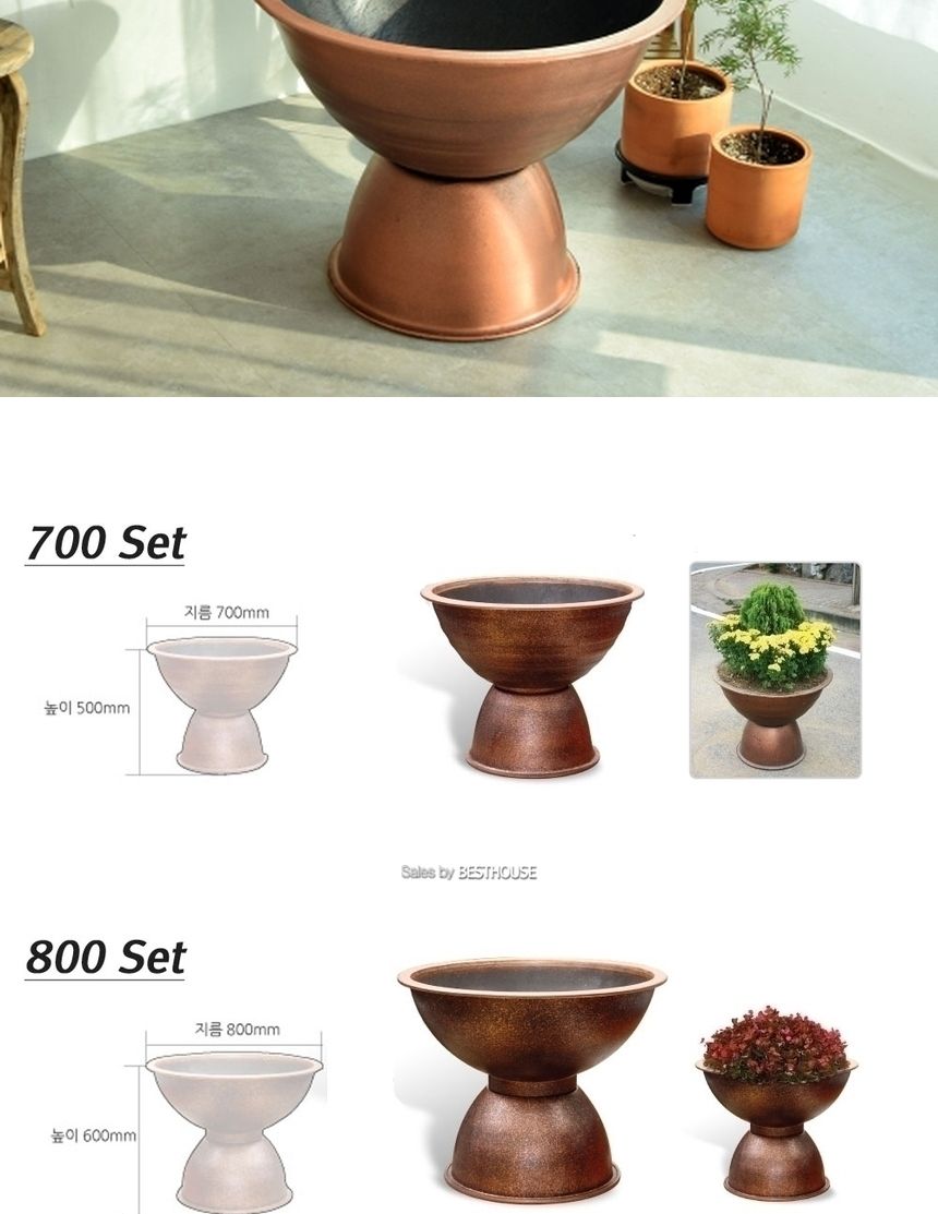 수지 원형 받침형 도로 화분 브론즈 700 set/수지원형화분/원형화분/받침형화분/장식화분/디자인화분/실내