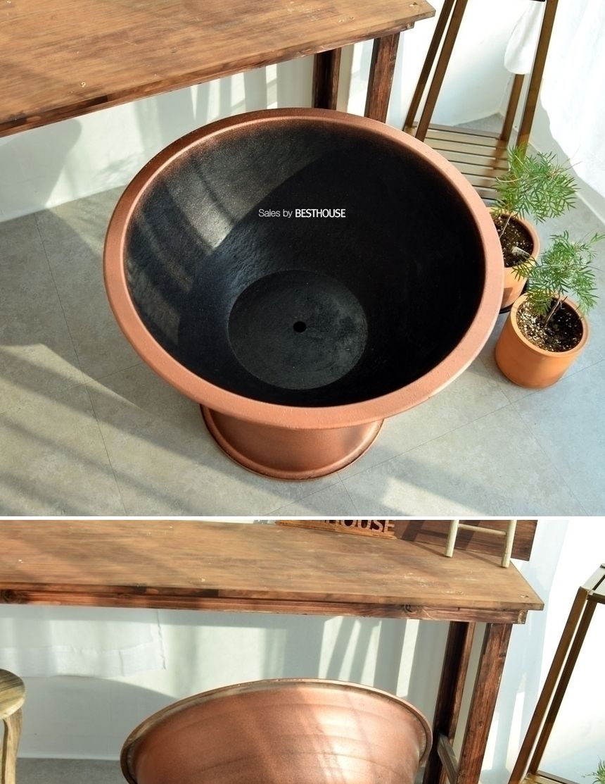 수지 원형 받침형 도로 화분 브론즈 700 set/수지원형화분/원형화분/받침형화분/장식화분/디자인화분/실내