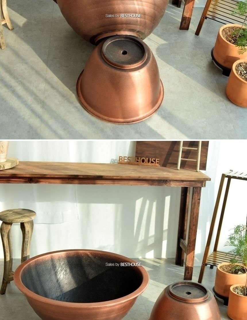 수지 원형 받침형 도로 화분 브론즈 700 set/수지원형화분/원형화분/받침형화분/장식화분/디자인화분/실내