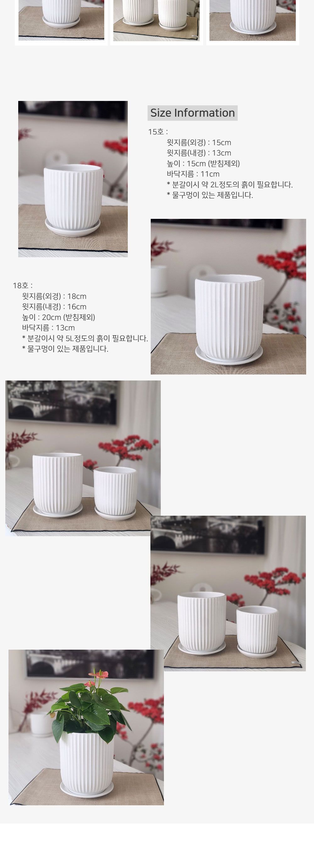 모던 도기 화분 세로줄실린더 15x15cm 소/화분/도자기화분/인테리어화분/거실화분/베란다화분/집화분/예쁜