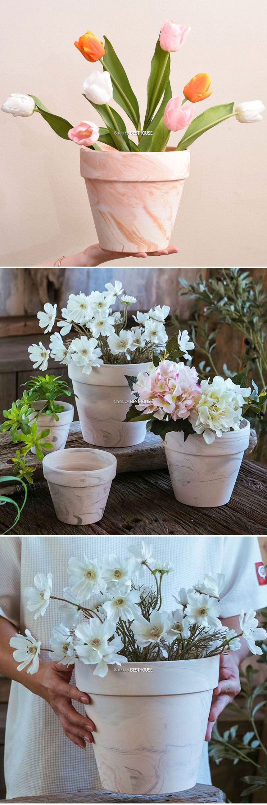 베하몰 화이트마블링 표준형 토분 18x15cm/화분/토분/예쁜토분/빈티지토분/원예용품/정원용품/분갈이화분/