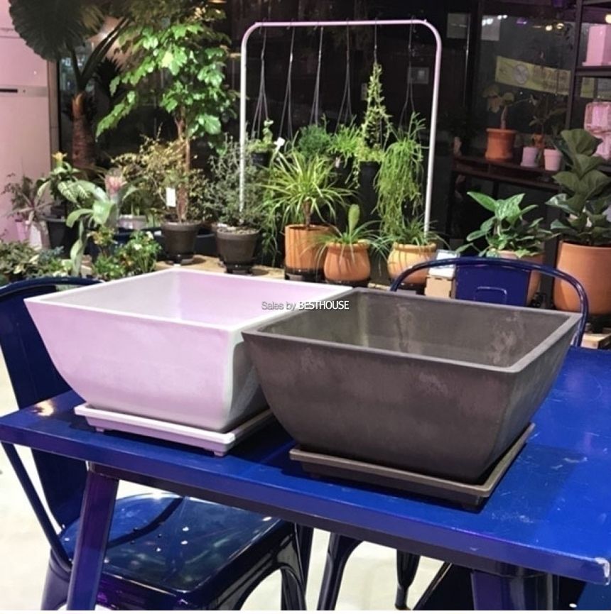 (화이트) 모던 수지 낮은정사각 30x30x15cm 화분/화분/꽃화분/식물화분/심플화분/장식용화분/인테리어화분/