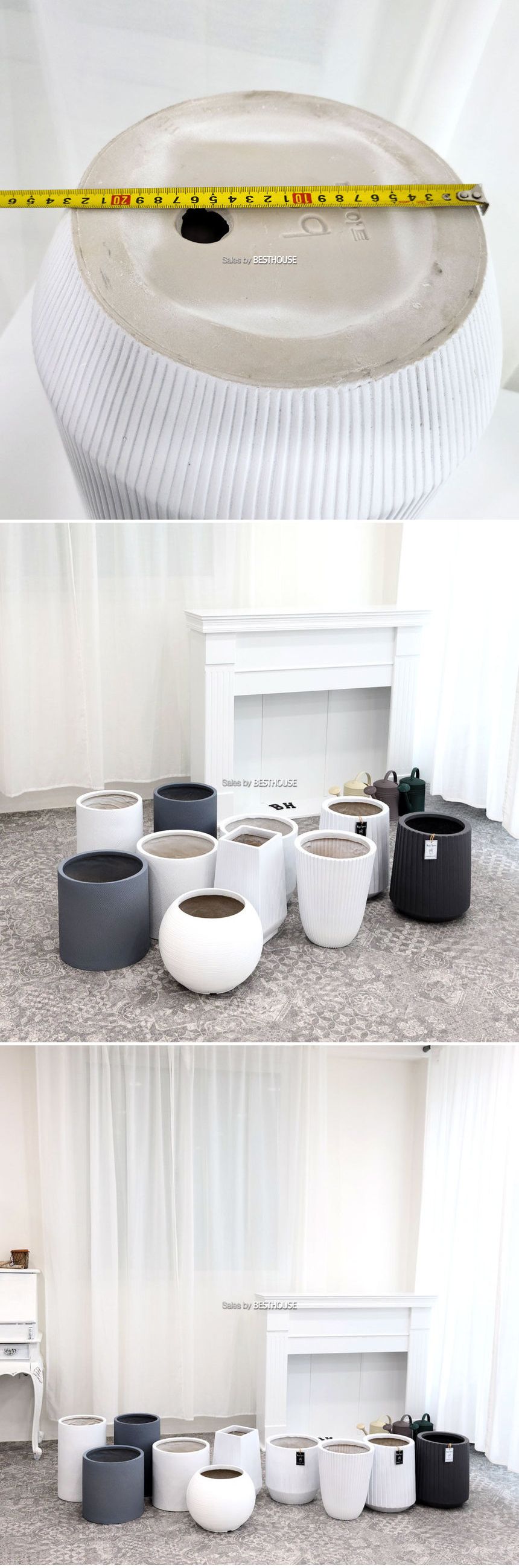 (화이트) 모던 수지 경량 마블 화분 29x30cm 엘라/화분/원예용품/홈가든/홈가든용품/거실화분/가정용화분/