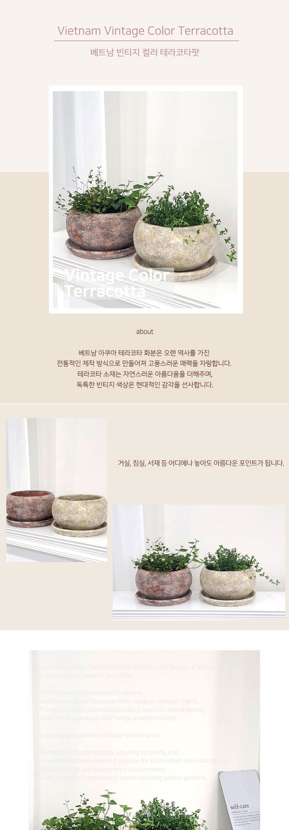 (로즈) 베트남 빈티지 컬러 토분 화분 분재 21x13cm/화분/토분/가벼운화분/화분용기/원예용품/정원용품/분