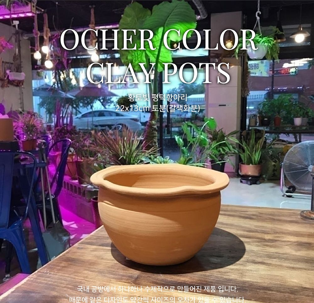 황토빛 평턱항아리 22x13cm 토분(갈색화분)/화분/원예용품/홈가든/홈가든용품/거실화분/가정용화분/인테리