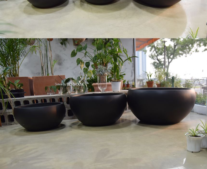 (물구멍타공(단순변심불가)) 모던 FRP 낮은원형 HP1282 73x35cm 무광블랙/화분/정원용품/홈가드닝용품/가드