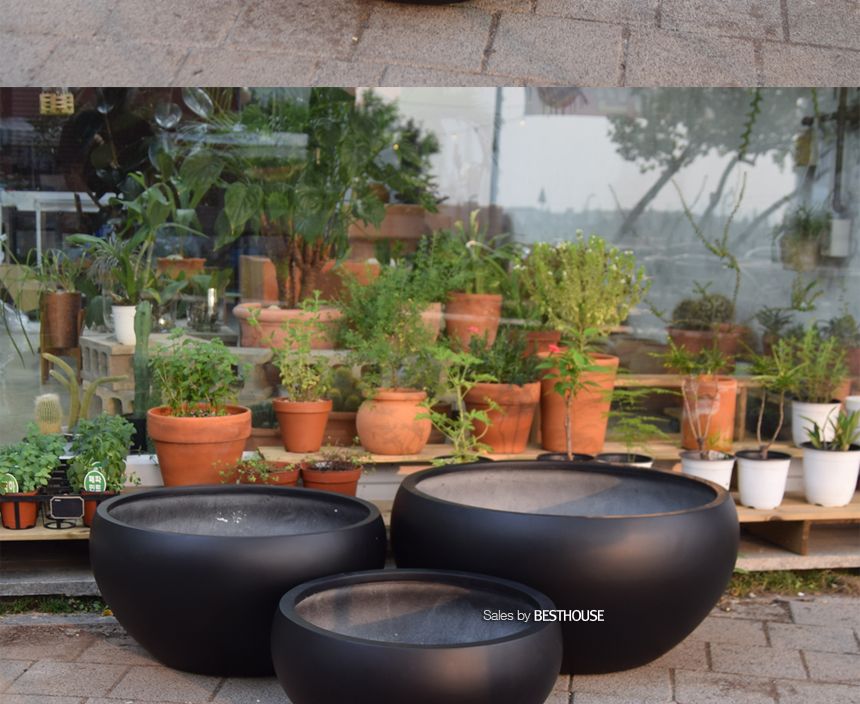 (물구멍타공(단순변심불가)) 모던 FRP 낮은원형 HP1282 61x30cm 무광블랙/화분/정원용품/홈가드닝용품/가드