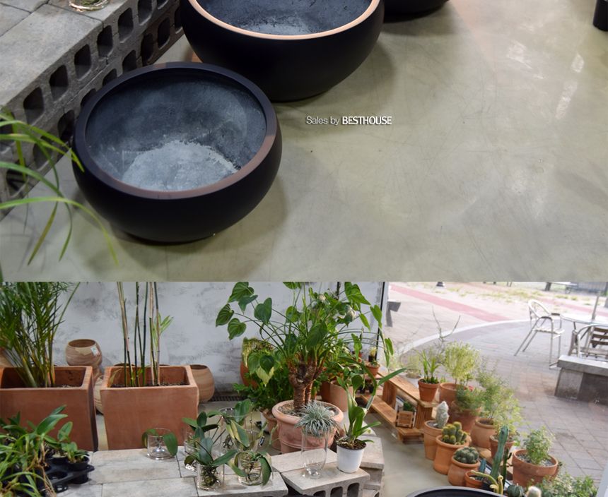 (물구멍타공(단순변심불가)) 모던 FRP 낮은원형 HP1282 61x30cm 무광블랙/화분/정원용품/홈가드닝용품/가드