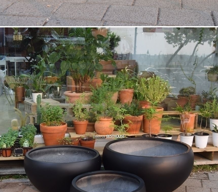 (물구멍타공(단순변심불가)) 모던 FRP 낮은원형 HP1282 61x30cm 무광블랙/화분/정원용품/홈가드닝용품/가드