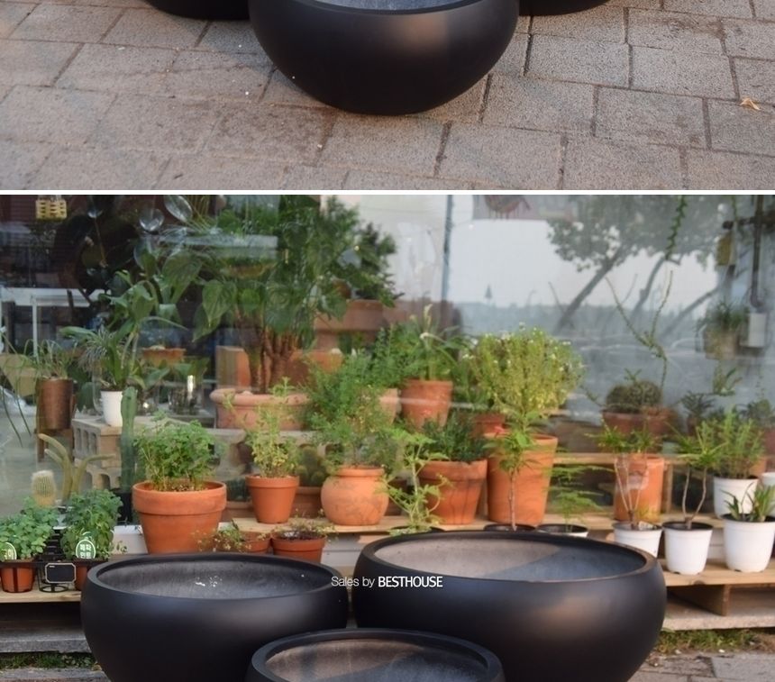 (물구멍X) 모던 FRP 낮은원형 HP1282 51x25cm 무광블랙/화분/정원용품/홈가드닝용품/가드닝화분/가정용화분