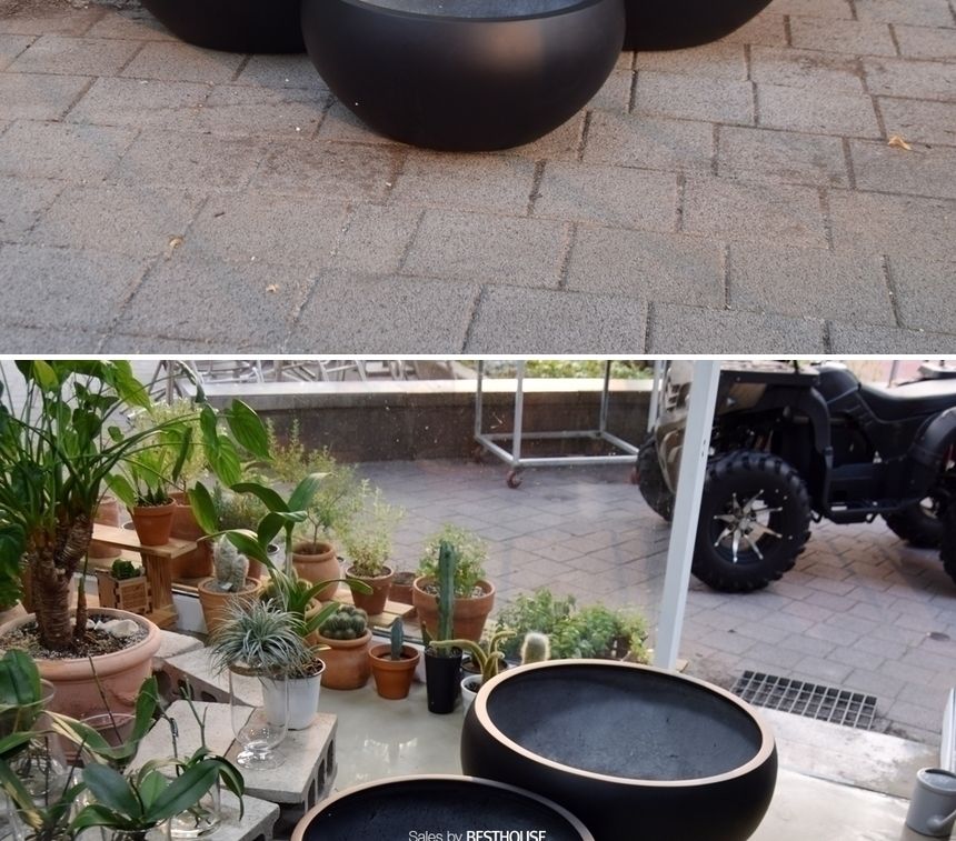 (물구멍X) 모던 FRP 낮은원형 HP1282 51x25cm 무광블랙/화분/정원용품/홈가드닝용품/가드닝화분/가정용화분