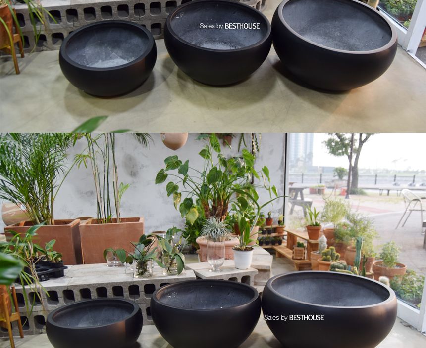 (물구멍X) 모던 FRP 낮은원형 HP1282 41x20cm 무광블랙/화분/정원용품/홈가드닝용품/가드닝화분/가정용화분