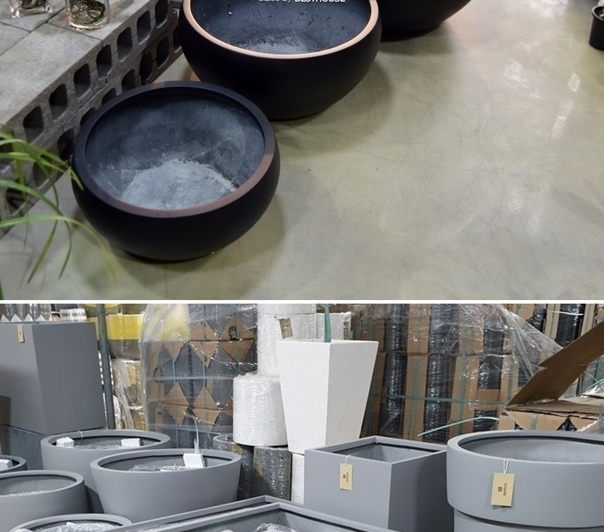 (물구멍X) 모던 FRP 낮은원형 HP1282 41x20cm 무광블랙/화분/정원용품/홈가드닝용품/가드닝화분/가정용화분