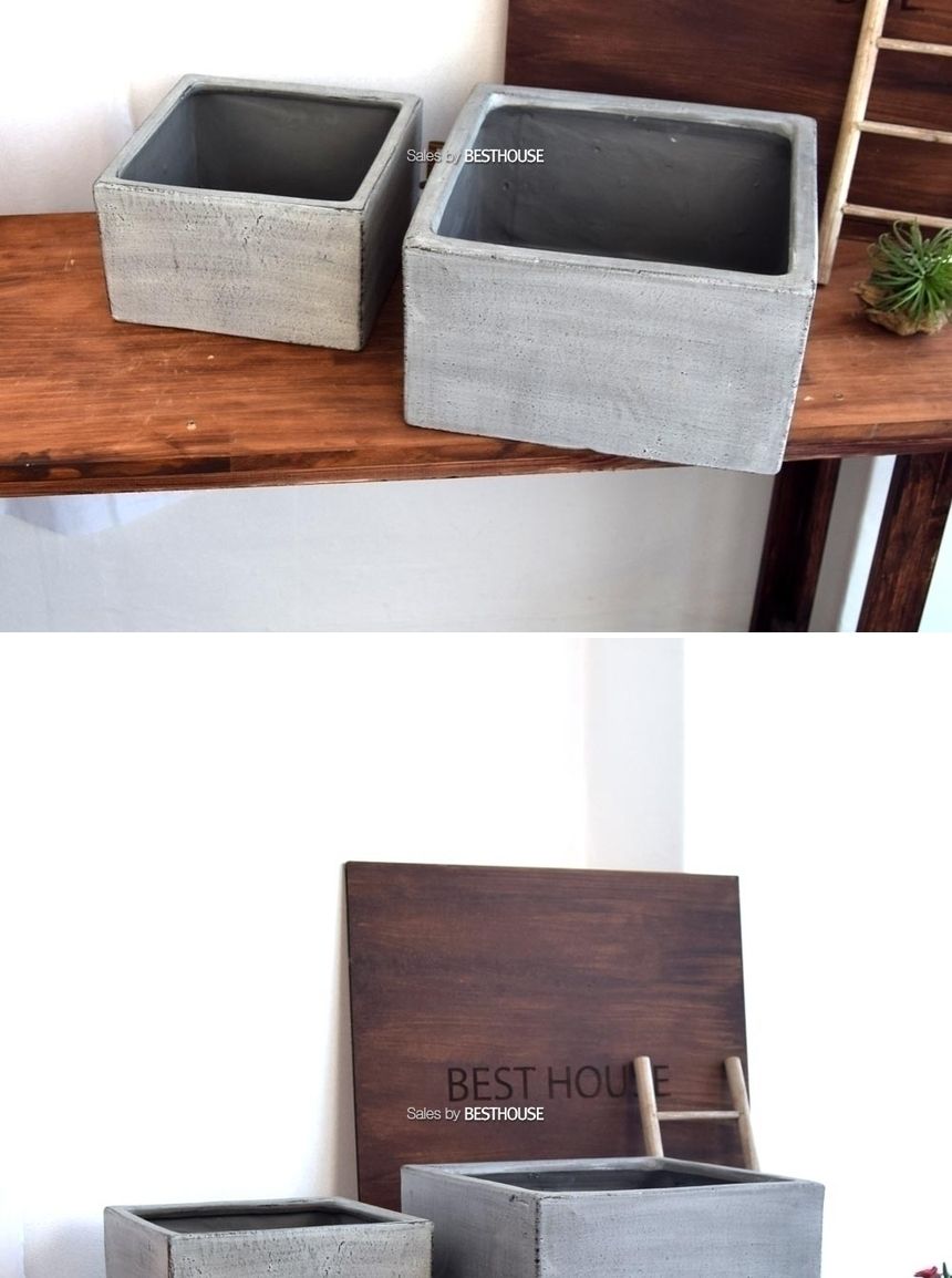 2개셋모던FRP 낮은정사각 24x14 30x17cm 분재화분/모던화분/거실화분/분갈이화분/디자인화분/빈티지화분/정