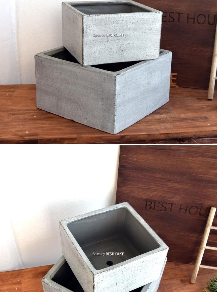 2개셋모던FRP 낮은정사각 24x14 30x17cm 분재화분/모던화분/거실화분/분갈이화분/디자인화분/빈티지화분/정