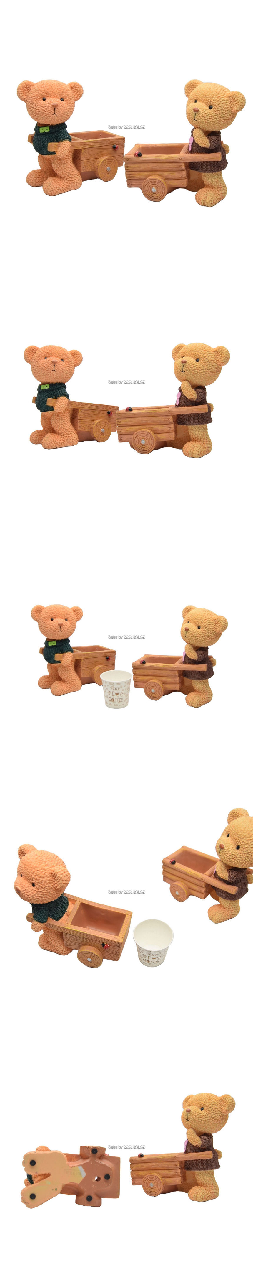((남)) 모던 수지 통나무 수레 곰돌이 화분/수레모양화분/장식용화분/인테리어화분/식물화분/꽃화분/토분화