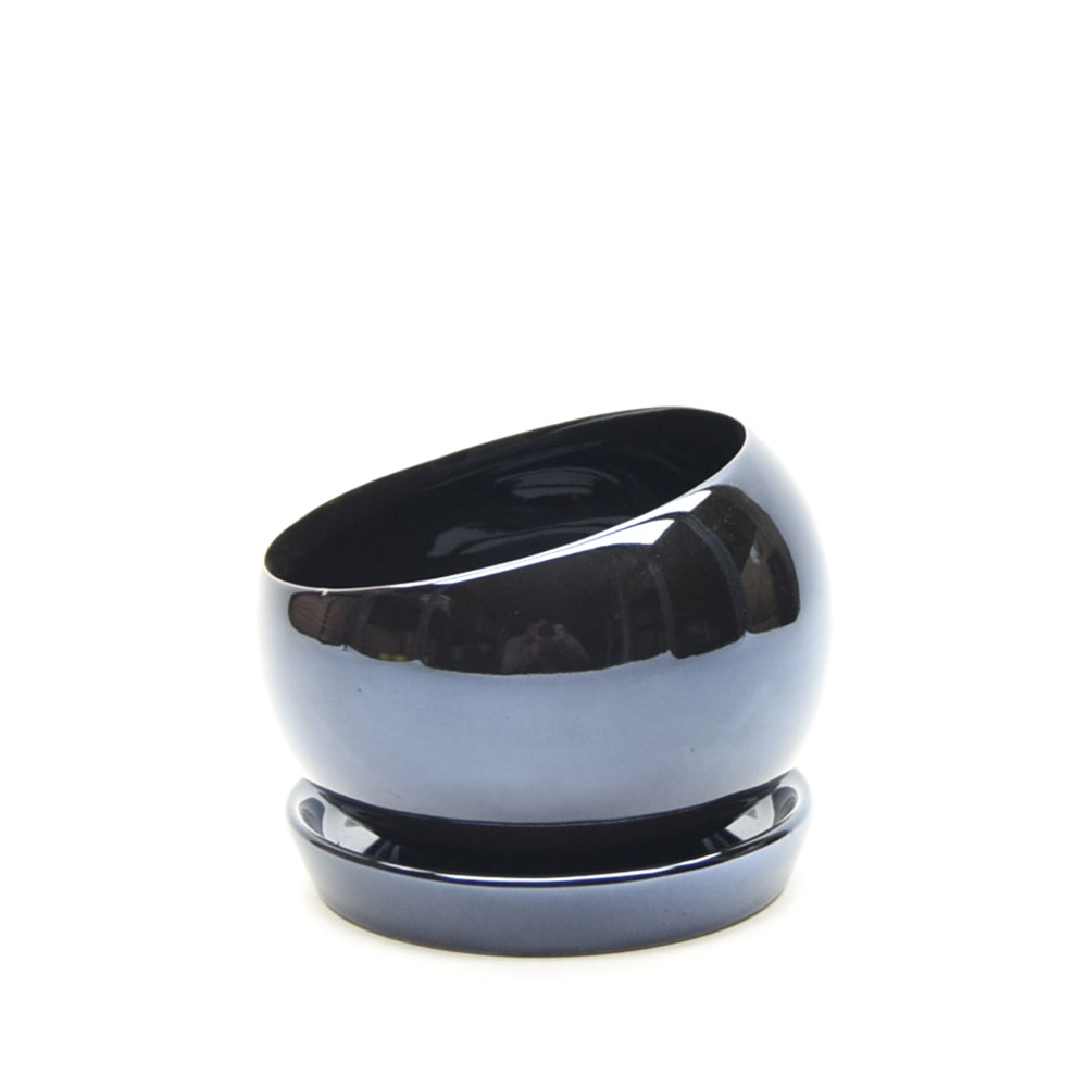 모던 도기 사선반원 화분 12x12cm 건메탈 블루/도기화분/사선반원화분/장식화분/디자인화분/실내화분/식물