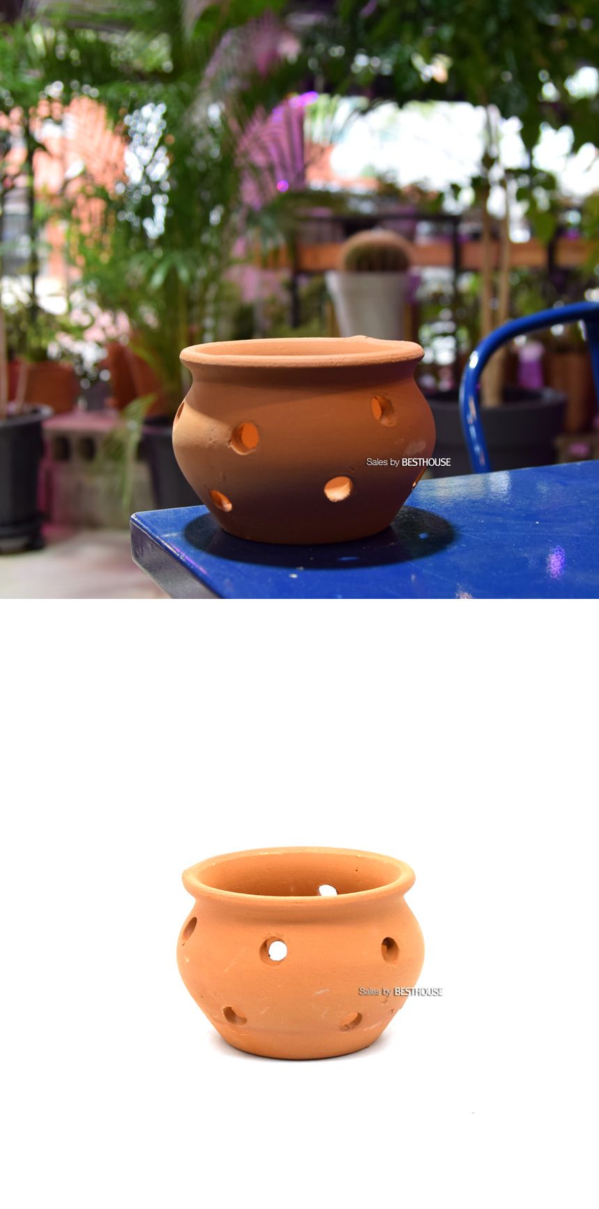 황토빛 공중걸이 식물용 타공 토분 단지형 11x8cm/토분/공중걸이토분/타공토분/단지형토분/장식화분/식물화