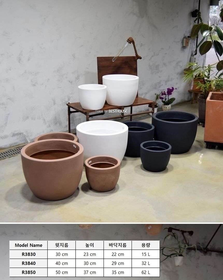 (물구멍타공(단순변심불가)-화이트) 이탈리아 니콜리 단지형 PE 대형화분.R3850 50x37cm/대형화분/플라스틱
