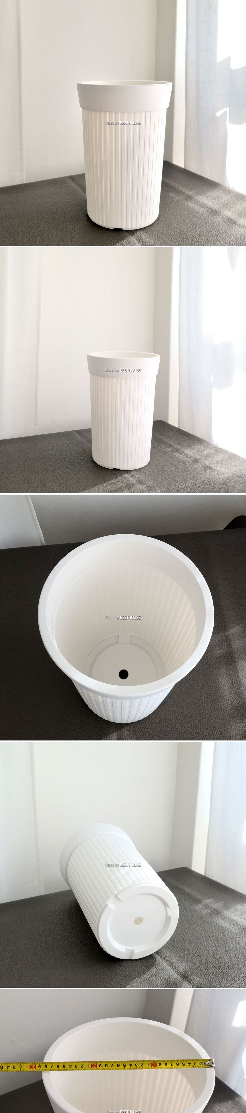 고강도 플라스틱 화분 세로줄롱팟 29x42cm 화이트/플라스틱화분/세로줄롱팟/장식화분/디자인화분/실내화분/