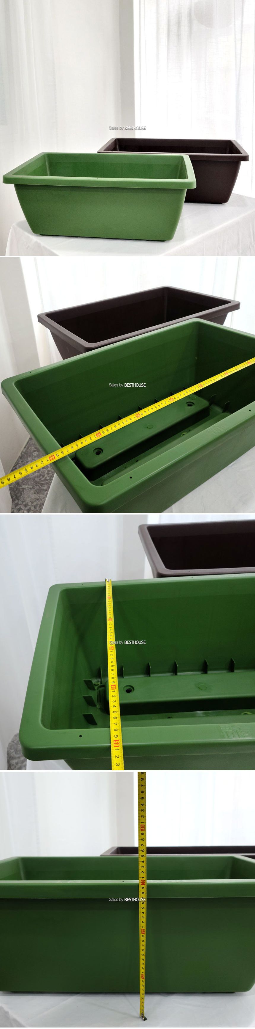 (진갈색) 베란다 플라스틱 화분 하우스텃밭 80x50cm/화분/깔끔한화분/심플화분/플라스틱화분/네모화분/모종