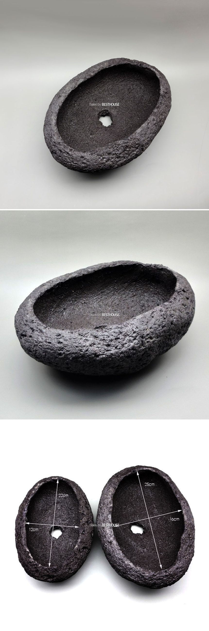 화산석 화분 - 타원 분재 소 22x12x10cm/베란다화분/미니화분/인테리어화분/미니꽃화분/미니조화화분/사무