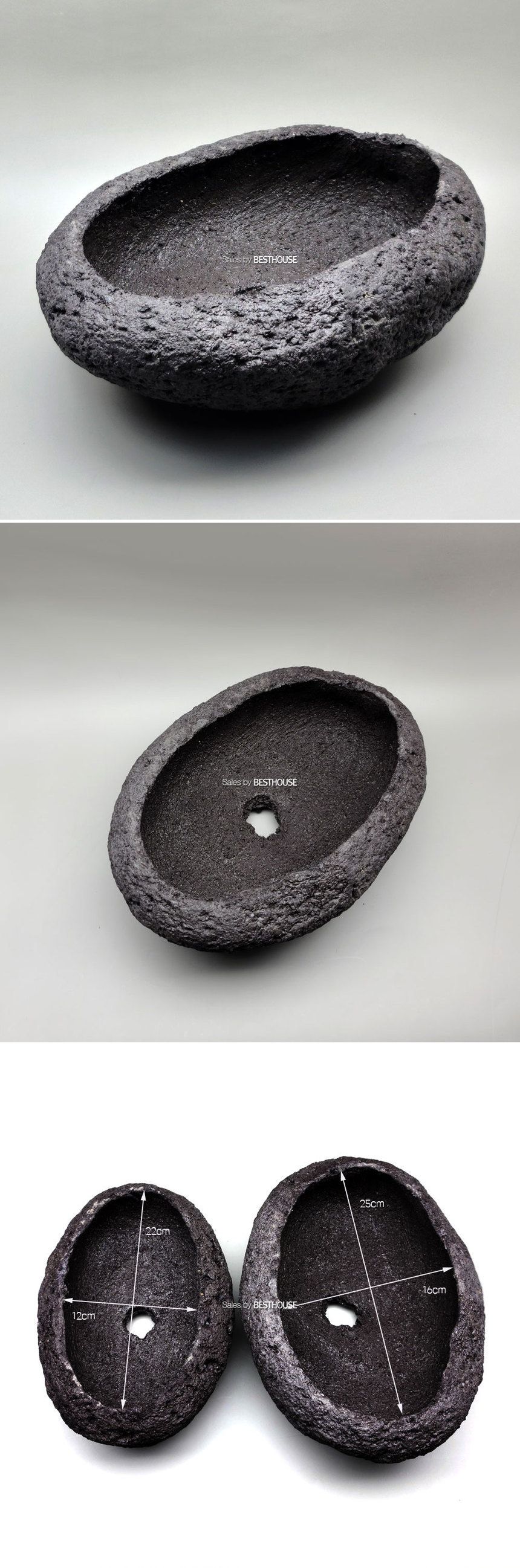 화산석 화분 - 타원 분재 중 25x16x10cm/베란다화분/미니화분/인테리어화분/미니꽃화분/미니조화화분/사무