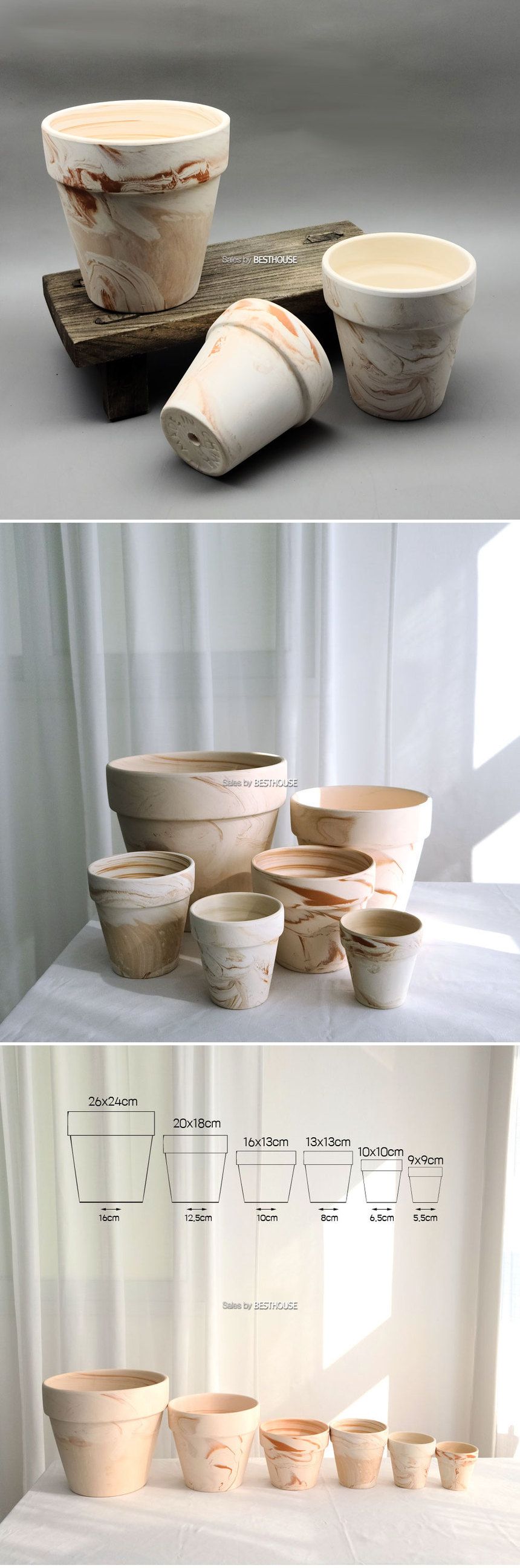 베하몰 화이트마블링 표준형 토분 20x18cm/빈티지화분/토분/빈티지토분/토기화분/인테리어화분/반려식물/꽃