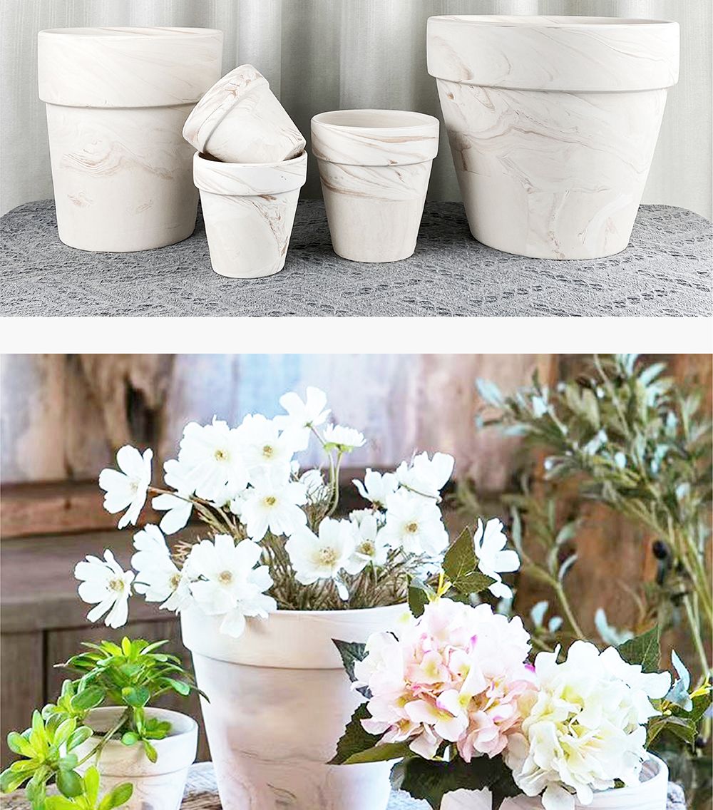 베하몰 화이트마블링 표준형 토분 16x13cm/빈티지화분/토분/빈티지토분/토기화분/인테리어화분/반려식물/꽃