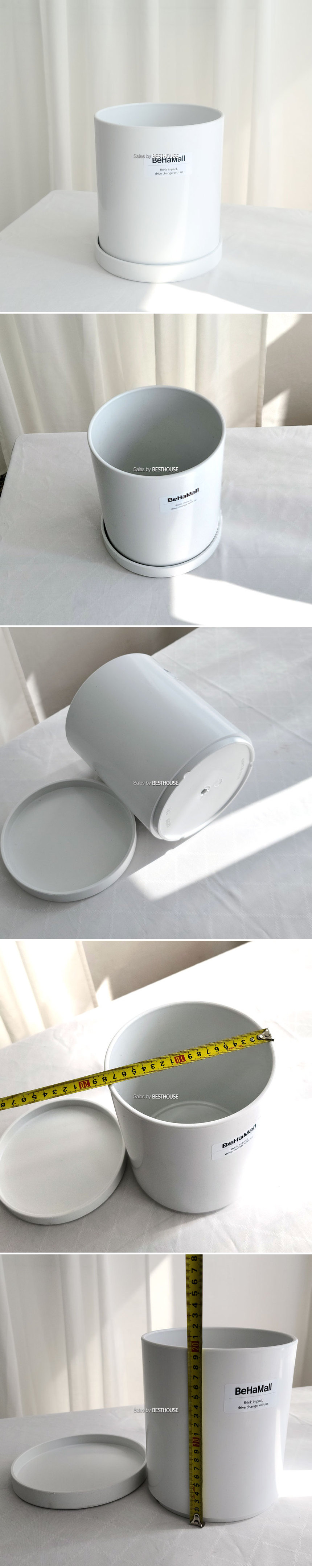 (화이트 무광(받침셋트)) 고강도 플라스틱 무광 원통 화분 18x20cm/화분/가벼운화분/플라스틱화분/꽃화분/