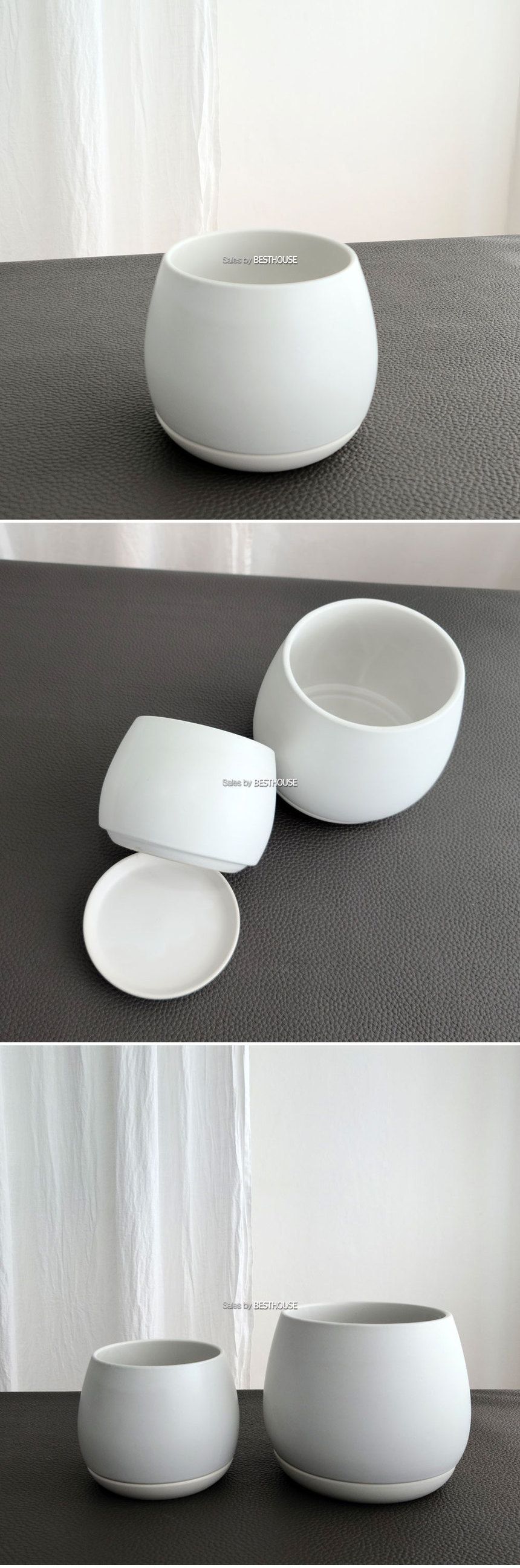 모던 도기 화분 받침일체형 볼 13x13cm 화이트무광/도기화분/받침일체형화분/장식화분/디자인화분/실내화분